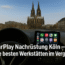 Fahrerblick auf den Kölner Dom mit Apple CarPlay Display – Symbolbild für CarPlay Nachrüstung in Köln.